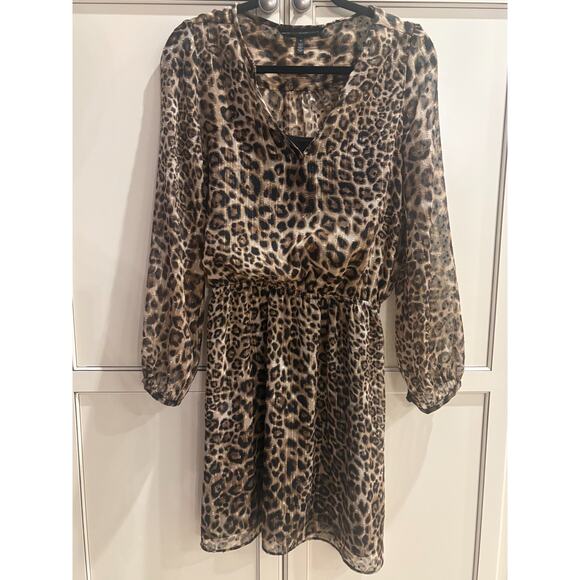 WHITE HOUSE BLACK MARKET Leopard Metallic Blouson Lined Dress Size 4 Reg $120 - Picture 2 of 5
